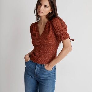 Women's Rust Puff Sleeve Top